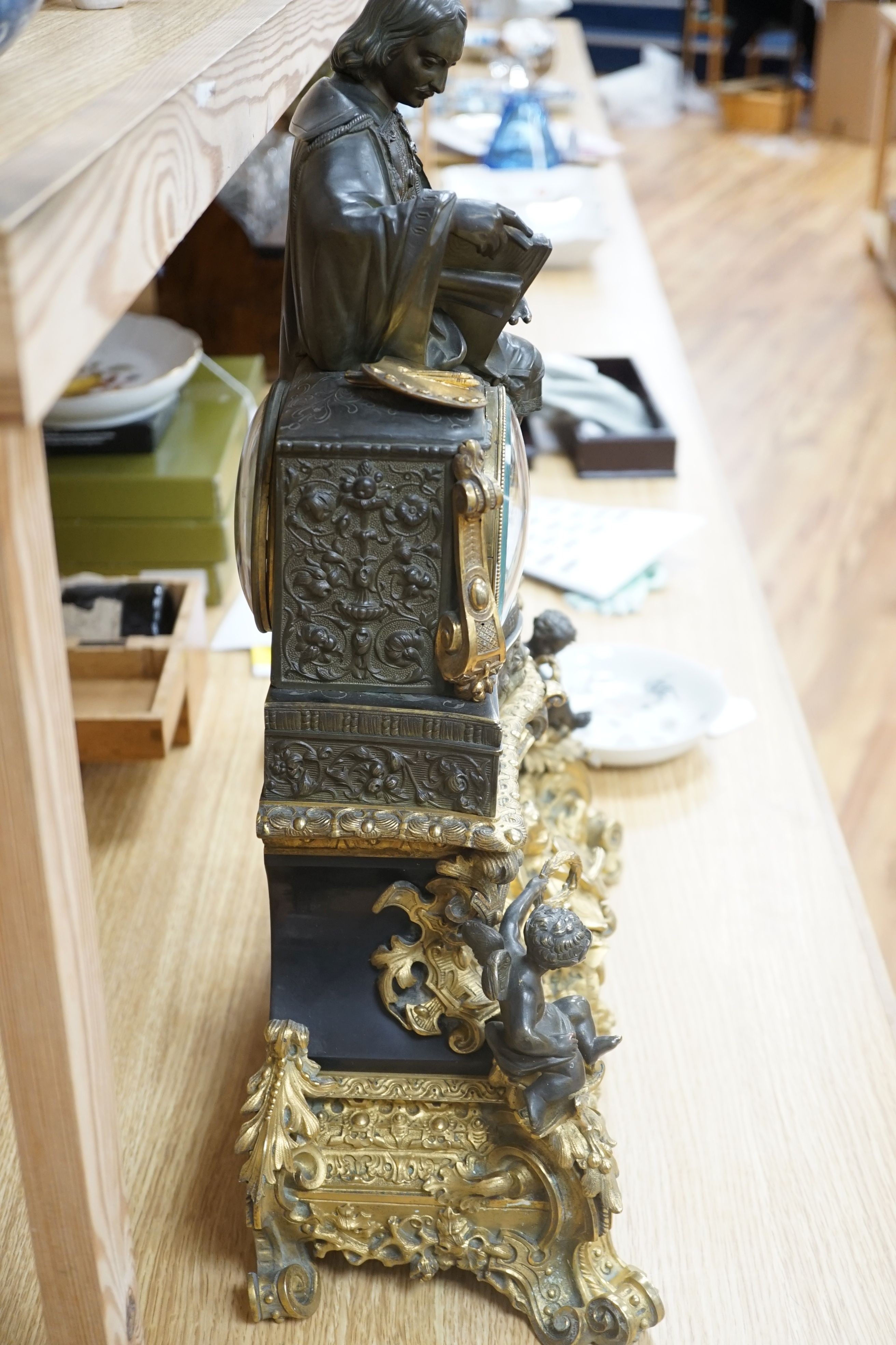 A French ormolu and bronze figural mantel clock, 50cm